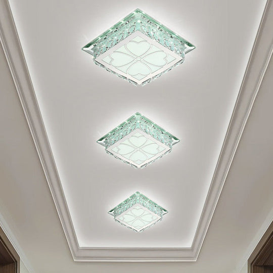 Sleek Crystal Led Flush Ceiling Light Stylish Square Design For Foyer Clear / White Loving Heart