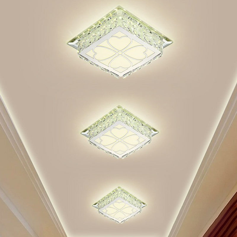 Sleek Crystal Led Flush Ceiling Light Stylish Square Design For Foyer Clear / Third Gear Loving