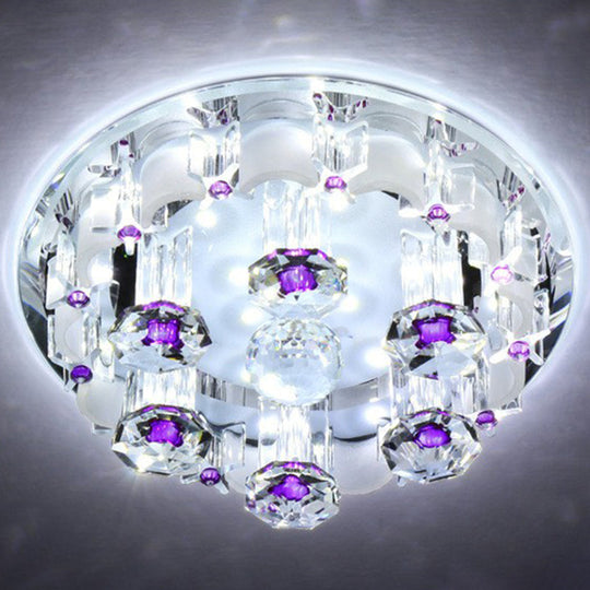 Modern Crystal Flush Mount Ceiling Light - Clear Hallway Led Fixture / 7’ White