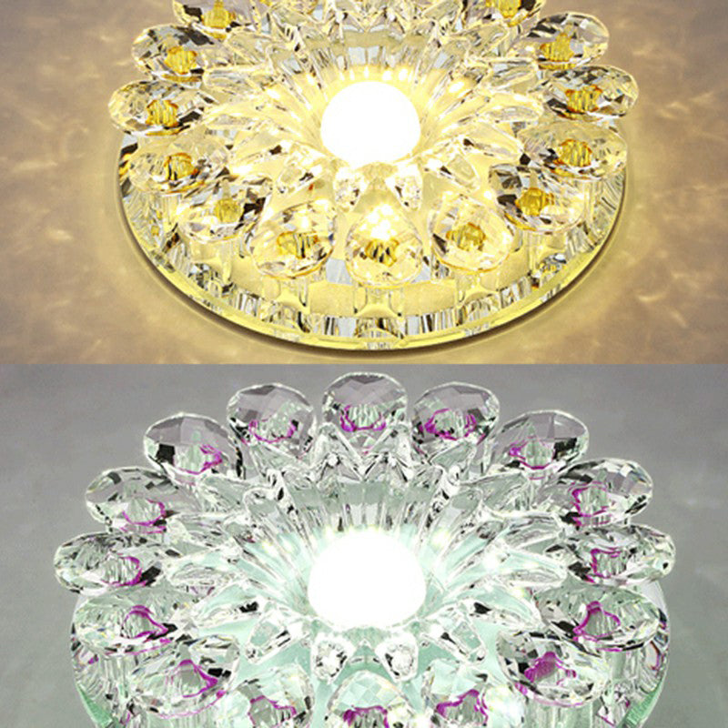 Modern Crystal Led Flush Mount Ceiling Light For Corridor - Purple Flower Design / 5W Third Gear