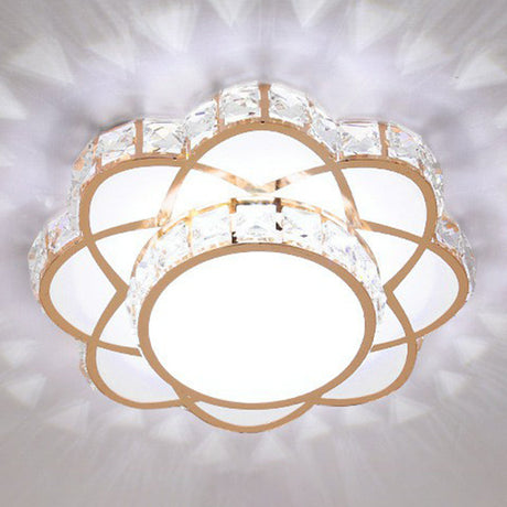Contemporary Crystal Rose Gold Led Flush Mount Ceiling Light With Floral Design / 10 White