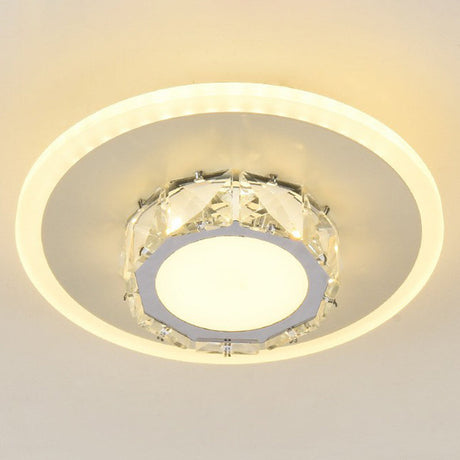 Modern Geometric Flush Ceiling Light With Crystal Detail - Led Hallway Lighting Fixture White / Warm