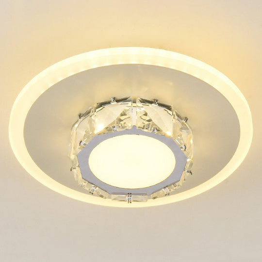 Modern Geometric Flush Ceiling Light With Crystal Detail - Led Hallway Lighting Fixture White / Warm
