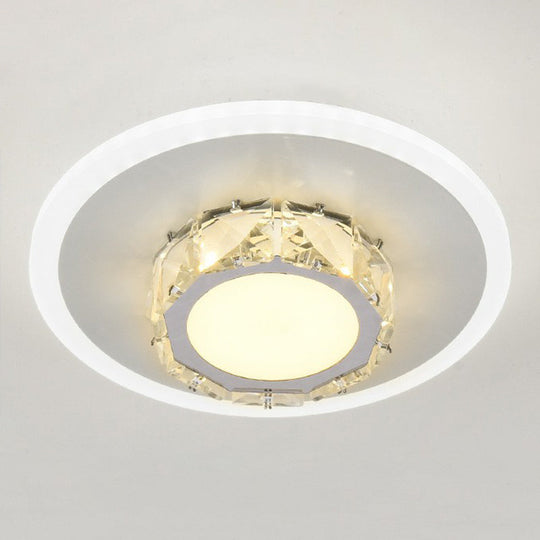 Modern Geometric Flush Ceiling Light With Crystal Detail - Led Hallway Lighting Fixture White /