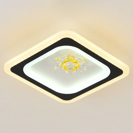 Modern Geometric Flush Ceiling Light With Crystal Detail - Led Hallway Lighting Fixture Black /