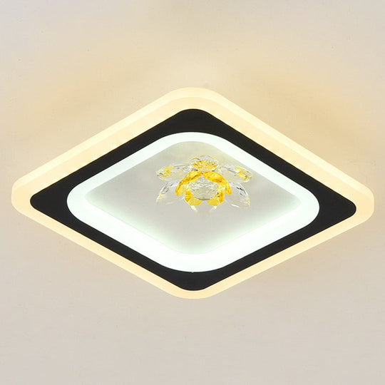 Modern Geometric Flush Ceiling Light With Crystal Detail - Led Hallway Lighting Fixture Black /