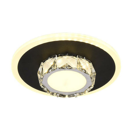 Modern Geometric Flush Ceiling Light With Crystal Detail - Led Hallway Lighting Fixture