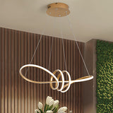 Modern Led Pendant Chandelier With Gold Spiral Design And Acrylic Shade In Multiple Light Colors /