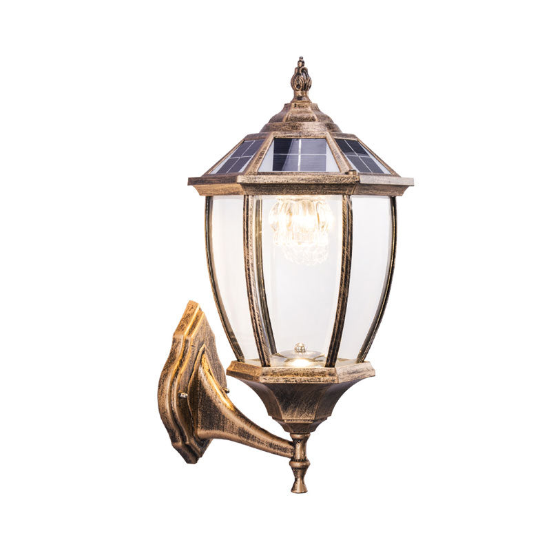 Clear Glass Solar Wall Mount Light With Retro Bell Shape - Led Courtyard Lighting