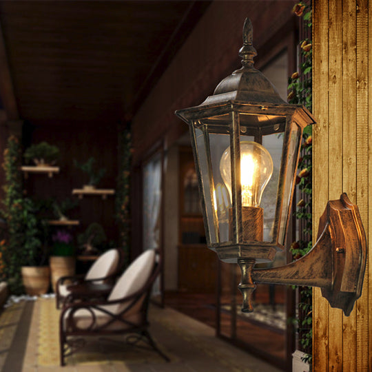 Vintage Clear Glass Wall Sconce: Tapered Single-Bulb Courtyard Lamp
