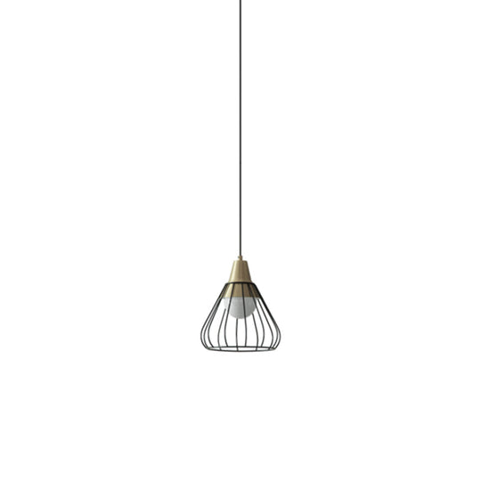 Modern Metal Cone Pendant Lighting - 1 Light Hanging Lamp With Wire-Cage Shade (9/13 Wide)