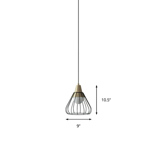 Modern Metal Cone Pendant Light With Wire-Cage Shade - 1 9’/13’ Wide