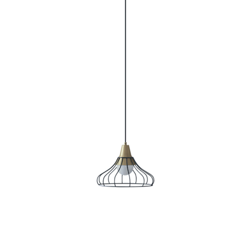 Modern Metal Cone Pendant Lighting - 1 Light Hanging Lamp With Wire-Cage Shade (9/13 Wide)
