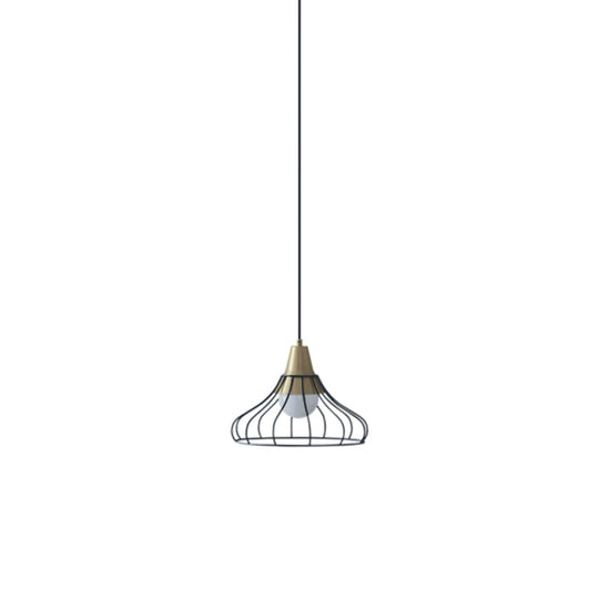 Modern Metal Cone Pendant Lighting - 1 Light Hanging Lamp With Wire-Cage Shade (9/13 Wide)