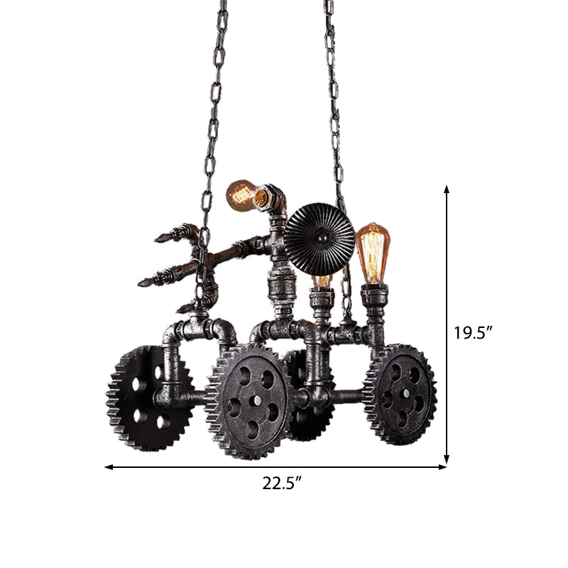 Industrial Metal Gear Pendant Lamp With Robot - Antique Silver Chandelier