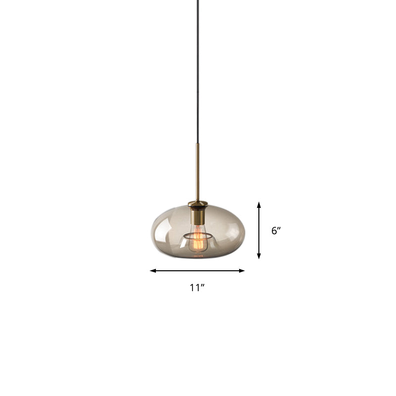 Contemporary Brass Pendant Light With Clear Glass Shade - Oval/Drum/Cylinder 1-Light 7/10/11 Wide