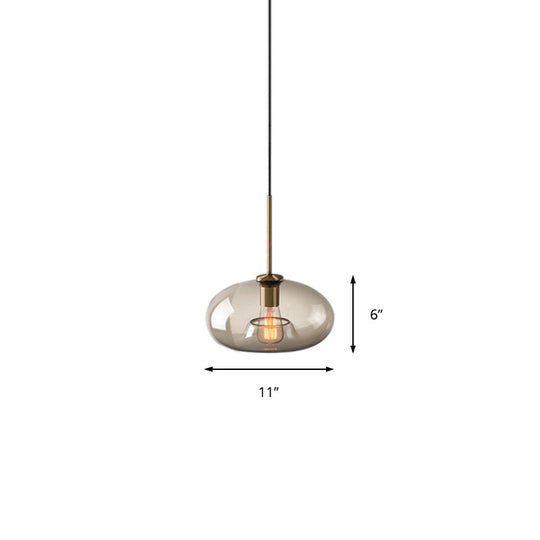 Contemporary Brass Pendant Light With Clear Glass Shade - Oval/Drum/Cylinder 1-Light 7/10/11 Wide