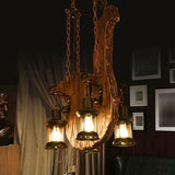 Industrial Lantern Chandelier With 4 Clear Glass Lights And Linear Canopy In Black