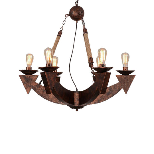 Industrial Dining Room Chandelier Pendant Light - 6-Light Ceiling Lamp In Weathered Copper