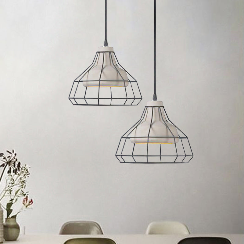 Cement Cone Suspension Light - Modernist Black Hanging Pendant Lamp With Wire-Cage Shade