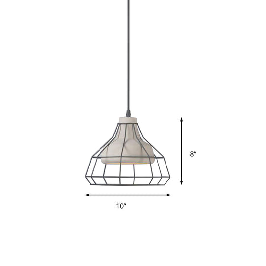 Modernist Cement Cone Hanging Pendant Lamp With Wire-Cage Shade 1-Light Black 10.5/14 Width