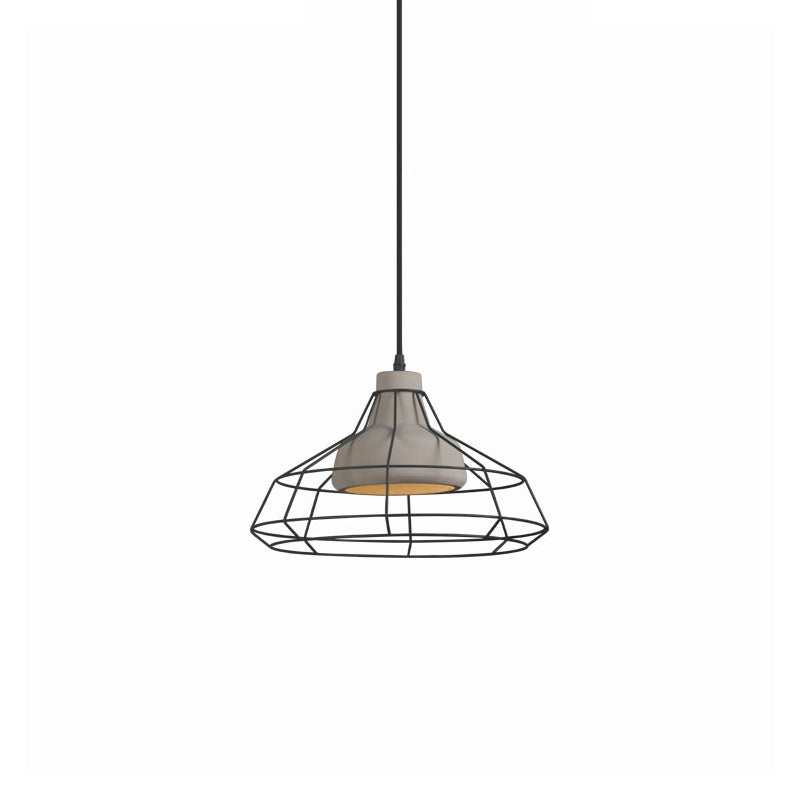 Modernist Cement Cone Hanging Pendant Lamp With Wire-Cage Shade 1-Light Black 10.5/14 Width