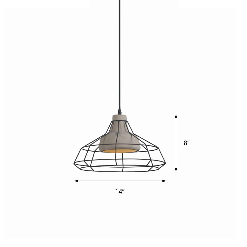 Cement Cone Suspension Light - Modernist Black Hanging Pendant Lamp With Wire-Cage Shade
