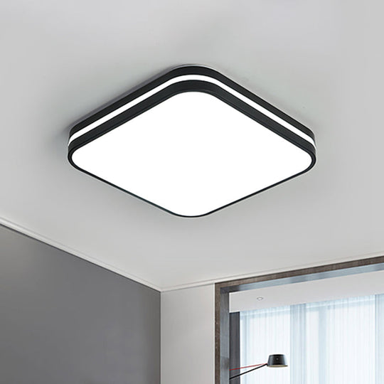 Modern Led Flush Mount Lamp Black Square/Rectangle Acrylic Fixture In White Light 16/19.5/25.5 Wide
