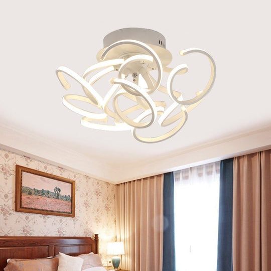 Contemporary Swirl Wave Semi - Flush Led Ceiling Light With 9/12 Lights In White Or Warm