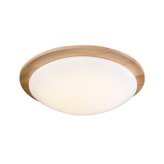 Contemporary Beige Led Flush Mount Lamp With Wood Canopy - 12’/15’ Wide Sphere Design
