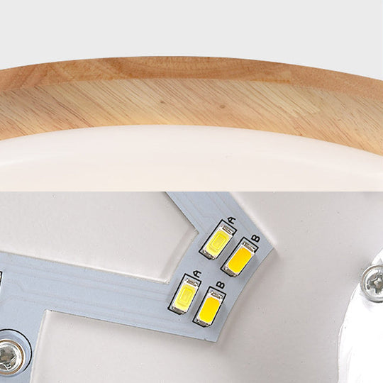 Contemporary Beige Led Flush Mount Lamp With Wood Canopy - 12’/15’ Wide Sphere Design