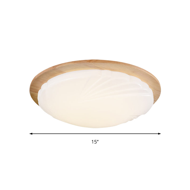 Contemporary Beige Led Flush Mount Lamp With Wood Canopy - 12’/15’ Wide Sphere Design