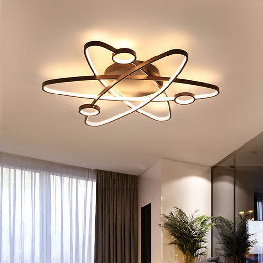 Modern Oval Flush Ceiling Lamp With Led Acrylic White/Coffee Finish In Warm Light -