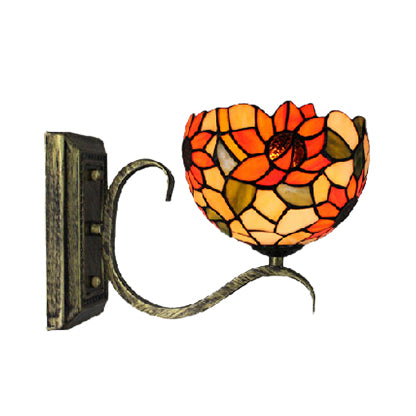 Tiffany Mini Wall Sconce: Sunflower/Peacock Tail Stained Glass Fixture