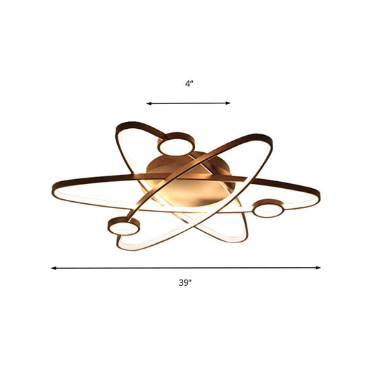 Modern Oval Flush Ceiling Lamp With Led Acrylic White/Coffee Finish In Warm Light -