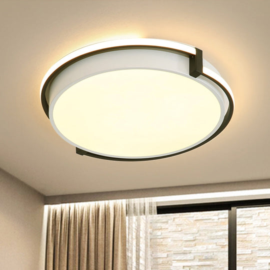 Modern Led Round Bedroom Flush Lamp In Black/Grey With Recessed Diffuser - 12’/16’/19.5’ Wide