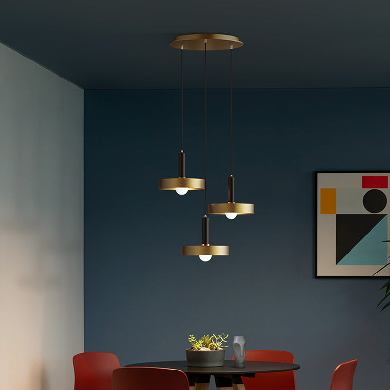 Modern Gold Pendant Light Fixture For Dining Room With Metallic Lid Shape