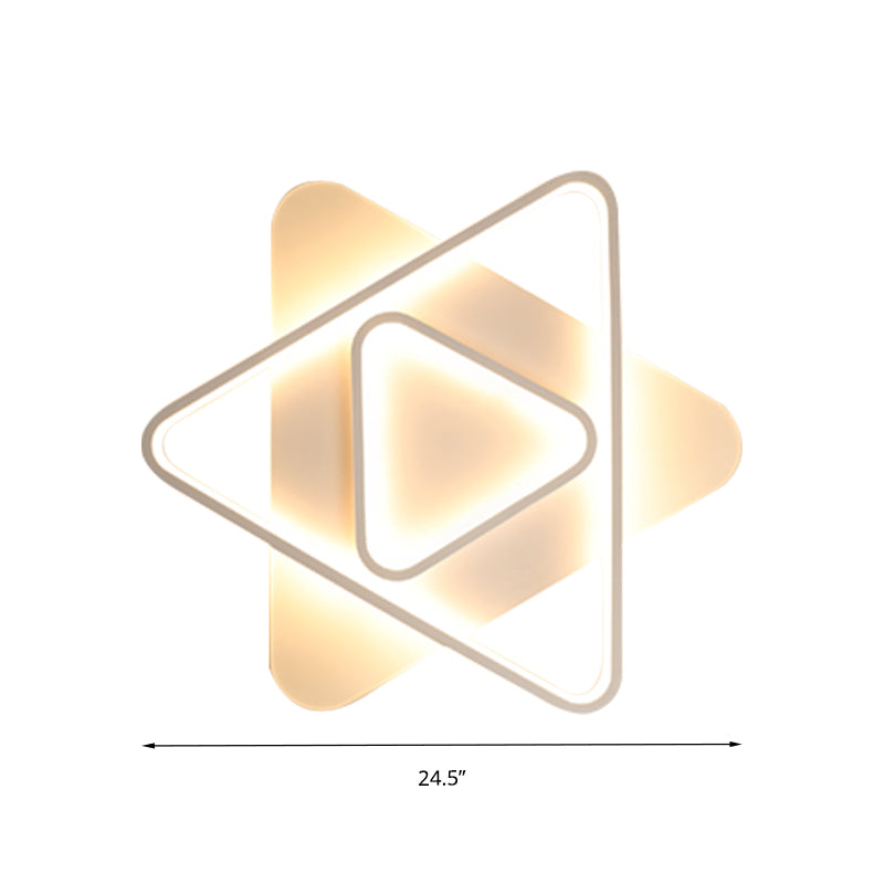 Modern White Led Triangle Flush Mount Ceiling Lamp - 17/21/25 Wide Acrylic Fixture In White/Warm