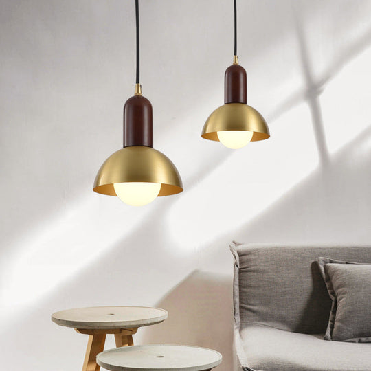 Postmodern Dome Pendant Light In Metallic Brass Finish For Living Room Suspension