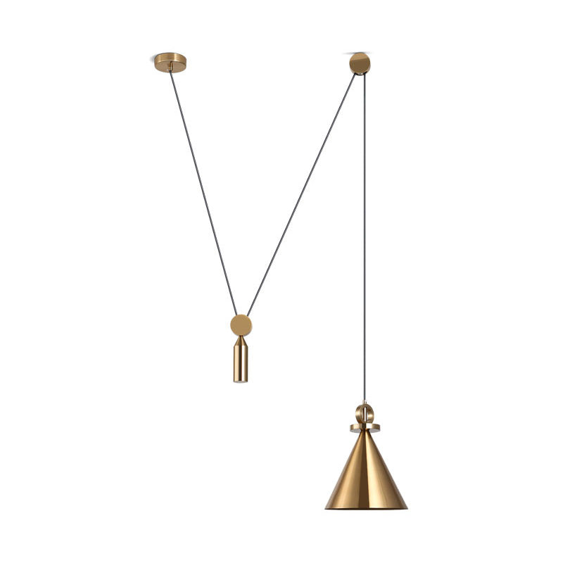 Postmodern Conical Metal Ceiling Light: Stylish Single-Bulb Gold Pendant For Living Room