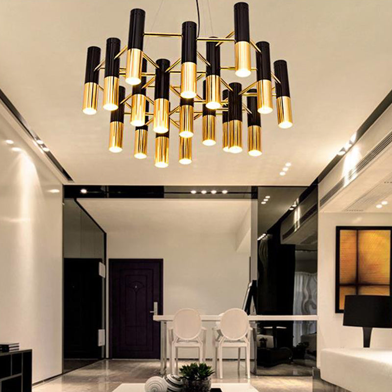 Gold Tube Led Chandelier: Modern Metal Pendant Light For Living Room 19 /