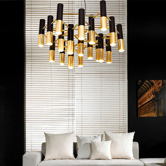 Gold Tube Led Chandelier Pendant Light - Post-Modern Metal Fixture For Living Room