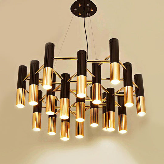 Gold Tube Led Chandelier Pendant Light - Post-Modern Metal Fixture For Living Room