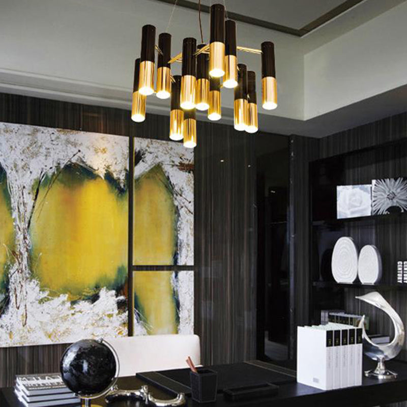 Gold Tube Led Chandelier: Modern Metal Pendant Light For Living Room