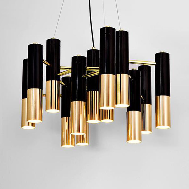 Gold Tube Led Chandelier Pendant Light - Post-Modern Metal Fixture For Living Room
