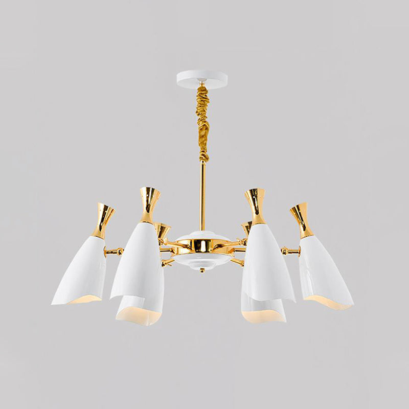 Horn-Shaped Led Suspension Light: Metallic Simplicity Chandelier For Living Room