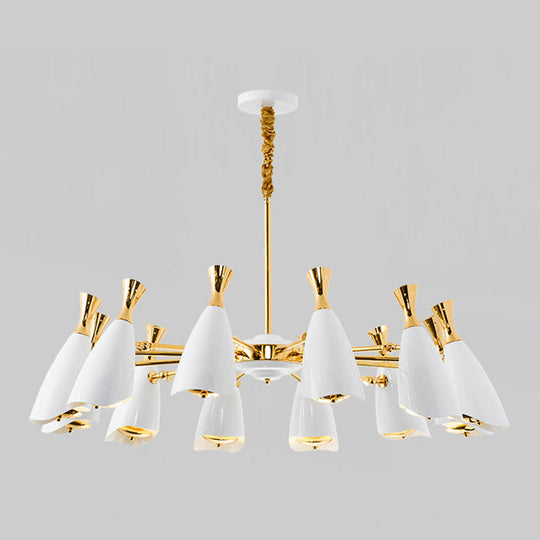Horn-Shaped Led Suspension Light: Metallic Simplicity Chandelier For Living Room
