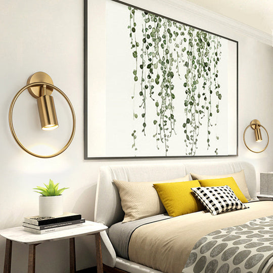 Postmodern Metallic Wall Mount Sconce Light With Halo Ring - 1 Head Bedside Solution