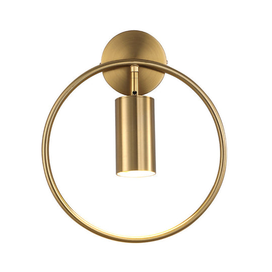 Postmodern Metallic Wall Mount Sconce Light With Halo Ring - 1 Head Bedside Solution
