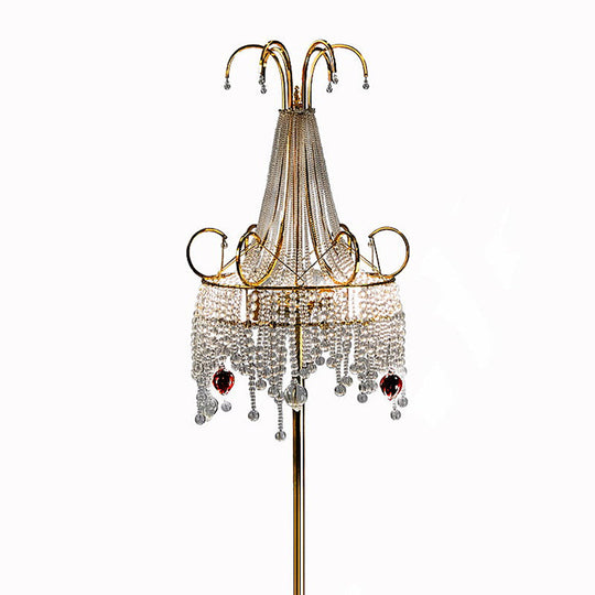 Tassel Crystal Floor Lamp: Postmodern Gold Standing Light With Scroll Decor (2 Bulbs)